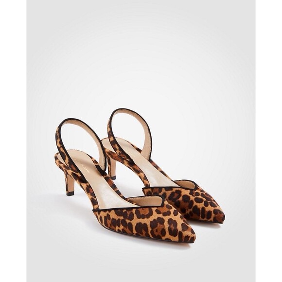 Ann Taylor Leopard Print Haircalf Slingback Pumps Size 7M Kitten Heel - Picture 1 of 14